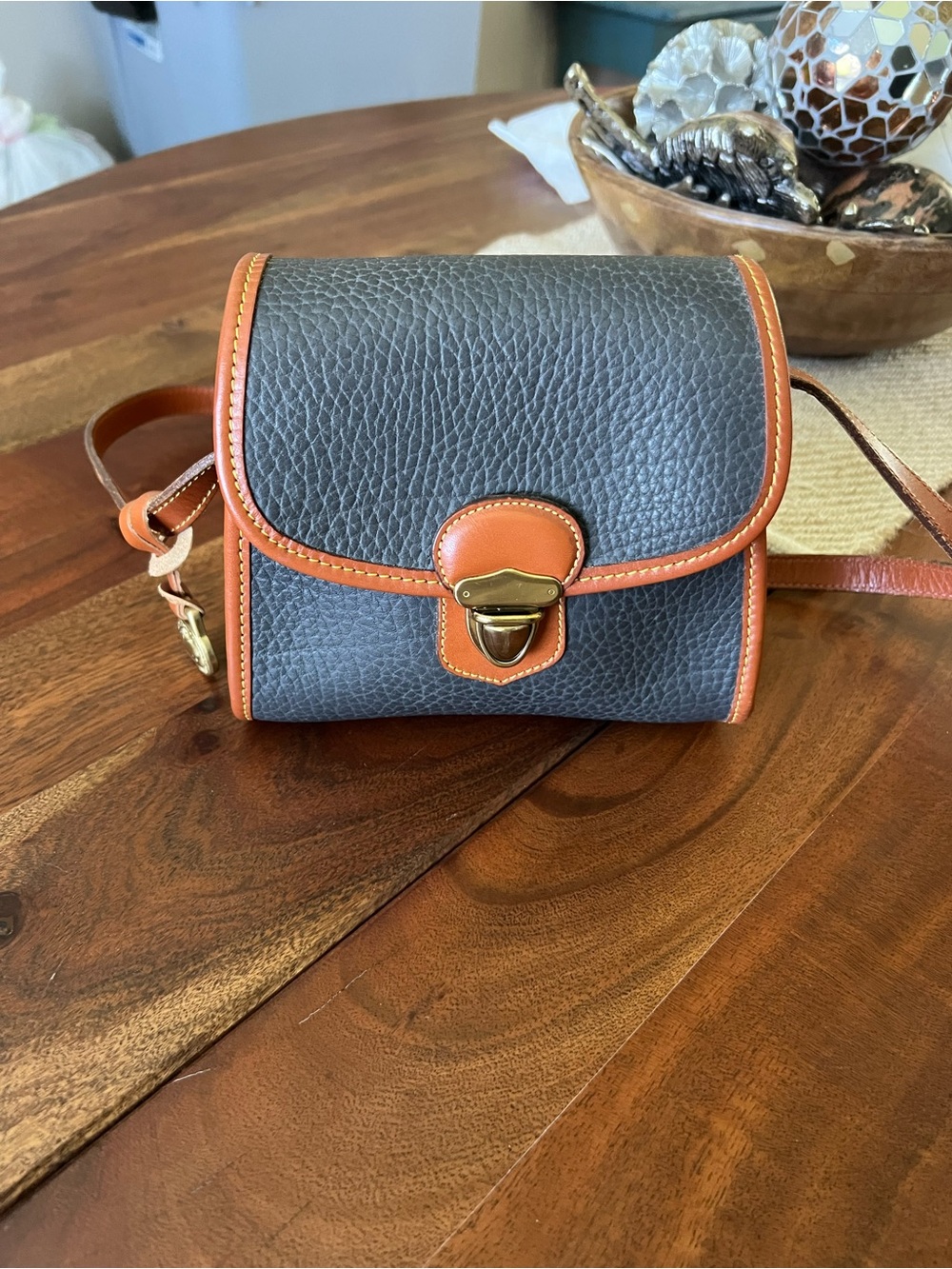 Dooney & Bourke Gray Pebbled Leather Crossbody with Tan Trim